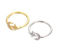 UKCOCO 2 pezzi Anelli Regolabili Donna Argento Sterling con Stelle e Anelli Aperto con Rhinestone Brillanti Gioielli Eleganti per Tutte le Dita da Oro e Argento
