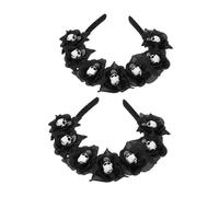 UKCOCO 2 pezzi Fascia Teschio e Fiori Nera per Donna Accessorio Cosplay Halloween e Giorno dei Morti Cerchietto Costume Spaventoso per Party e Carnevale