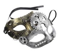 UKCOCO 2 Pezzi Maschera Carnevale Venezia Uomo in Plastico Stile Steampunk | Decorazioni Ingranaggi e Catena, Cinturino Regolabile, per Costumi, Viso Adulto, Teatro e Feste
