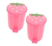 UKCOCO 2 pezzi Mini Pattumiera da Tavolo Fragola con Coperchio Bidone Piccolo per Scrivania Ufficio e Casa Contenitore Decorativo per Rifiuti e Organizzazione Desktop
