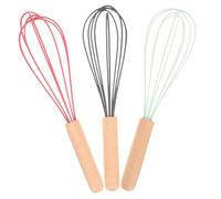 UKCOCO 3 pezzi Frusta per Uova Manuale con Manico in Legno di Faggio da in Silicone Antiscivolo per Cucina Piccole per Sbattere e Mescolare Uova Crema e Farina Colori Nero Rosso e Verde