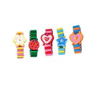 UKCOCO 5 pezzi Orologi Legno per Braccialetti Colorati Cartoon Educativi e Sicuri Compleanno Simulazione per Sviluppo Concetto Colore Casuale Colore Casuale