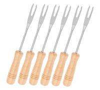 UKCOCO 6 pezzi Forchettine Fonduta in Acciaio con Manico in Legno Forchette Piccole per Cioccolato Frutta Formaggio e Gelato Strumenti Compatti per Barbecue e Hot Pot Facili da Pulire e