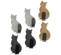 UKCOCO 6 Pezzi Gancio Adesivo a Forma di Gatto per Cappelli e Sciarpe | Acciaio Inossidabile, Installazione Semplice, Finitura Curata, per Parete o Porta, Set da Sei Pezzi