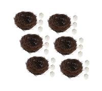 UKCOCO 6set Nido Artificiale Per Uccelli in Rattan Decorazione Pasquale Con Uova Realistiche Da Giardino o Resistente All Aperto