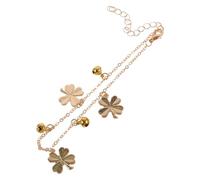 UKCOCO Alloy Anklet Chain con Fiora Portafortuna e Tre Campanellini, Oro, Regolabile, per Matrimoni e Party