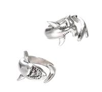 UKCOCO Anello Aperto a Forma Di Squalo, Set Da 2 Anelli Di Coppia Regolabili Per Dito e Pollice, Design Circolare in Lega Vintage Per Regalo Di Natale e Festa Della Mamma