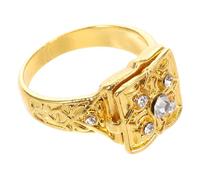 UKCOCO Anello da Uomo Inciso con Coperchio Apribile, Medaglione Segreto con Strass Micro-pavé, Design Intagliato Vintage Resistente per Feste, Appuntamenti e Uso Quotidiano