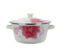 UKCOCO Bacinella Smaltata con Coperchio da 24 Cm, Lavabo da Cucina con Doppio Manico, Contenitore per Alimenti Vintage con Fondo Adatto a Fornelli a Induzione e Uso Stile Stile Casuale