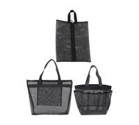 UKCOCO Borsa da Spiaggia a Rete 3 Pezzi in Poliestere Nero, Organizer Cosmetici e Scarpe da Viaggio, Custodia Portaoggetti da Appendere per Piscina, Palestra e Campeggio