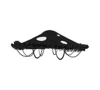 UKCOCO Cappello a Fungo Vintage Rinascimentale Nero con Catena di Perle, Realizzato in Plastica e Tessuto, Comodo da Indossare per Occasioni All'aperto e Feste a Tema