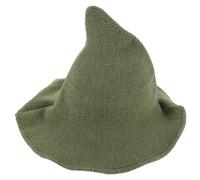 UKCOCO Cappello da Strega Verde in Misto Lana Punta Conica e Ampia Falda, Comodo e Traspirante per Cosplay e Spettacoli Teatrali di Halloween
