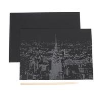 UKCOCO Carte da Grattare Vista Notturna Città, Set DIY 2 Pezzi Penna di Bambù, Materiale Educativo per Scuola Materna e Arte su Carta da Grattare