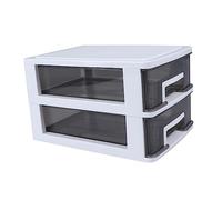 UKCOCO Cassettiera Portaoggetti in Plastica Coperchio Organizer a Doppio Livello Per Ufficio e Studio Design Semitrasparente Nero e Bianco Mobiletto Portatile Per Soggiorno e Arredamento