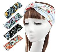 UKCOCO Fasce per Chioma Sportive Elastiche a Stampa Floreale, Set da 4 Pezzi Traspiranti e Anti-sudore, Accessori Elastici per Corsa, Yoga e Uso Quotidiano per Donne e Ragazze