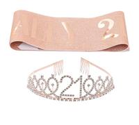 UKCOCO Fascia di Galateo per 21° Compleanno in Rosa Oro Set 1 Pezzo Tiara e Corona per Festa di Compleanno Accessorio Decorativo per Ragazze e Donne