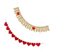 UKCOCO Festoni a Coda di Rondine e Striscioni a Forma di Cuore in Lino Rosso per Decorazioni Sospese Matrimonio e Festa Romantica Banner i Love You per Allestimenti Casa e Eventi