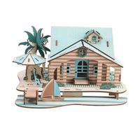 UKCOCO Giocattolo Puzzle in Legno 3D Casa sulla Spiaggia Bali Puzzle Educativo Colorato in Legno Levigato per Gioco Creativo per Sviluppo Coordinazione Occhio-Mano