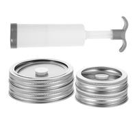 UKCOCO Kit 5 Pezzi Tappi Sottovuoto per Barattoli in Acciaio Inox 304 Pompa Manuale Portatile, Coperchi per Bocca Larga, Accessori per Conservazione Alimenti Freschi in Stile Casuale