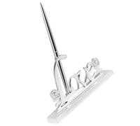 UKCOCO Penna da Firma Rosa con Supporto Love in Metallo per Matrimonio | Argento, Tocco Decorativo e Ricordo Elegante, Facile da Montare, con Porta Penna e Supporto