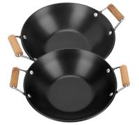 UKCOCO Pentola Asciutta in Metallo e Legno con Manico Nero, Set 2 Pezzi Piccole Pentole Calde Resistenti alle Alte Temperature per Cucina Domestica e Cottura di Frutti di Mare