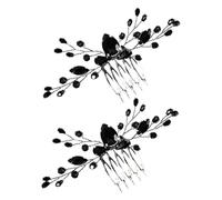 UKCOCO Pettini Laterali per Chioma da Sposa 2 Pezzi Strass Neri Vintage Accessori Decorativi per Chioma Matrimonio Giorno delle Nozze Fermagli Eleganti per Damigelle e Cerimonie