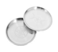 UKCOCO Piatti Rituali Rotondi Atmosfera Mistica e Design Unico Set 2 Pezzi in Ferro Argento Pentagramma per Decorazione Casa e Ufficio