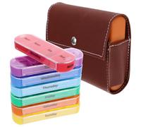 UKCOCO Porta Pillole Settimanale Portatile Marrone in Pelle Sintetica e Plastica con 28 Scomparti, Design Multifunzionale Sicuro per Conservare, per Casa e Ufficio, con Borsa da
