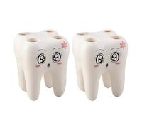 UKCOCO Portaspazzolini Organizer Multiuso a Forma di Dente da Bagno 2 in Plastica Bianca Supporto e Divertente per Spazzolino e Dentifricio per Casa e Bagno