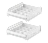 UKCOCO Portauova per Frigorifero 2 Pezzi in Pp Bianco Design a Cassetto e Scomparti Scanalatura Conica, Grande Capacità per 20 Uova, Impilabile e Facile da Usare