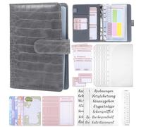 UKCOCO Raccoglitore Budget in Similpelle Grigio con Accessori per Organizzazione Soldi Planner Finanziario Tedesco con Tasche Etichette e Righello Quaderno Spese Resistente e Stile