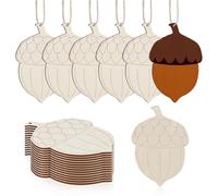 UKCOCO Set 20 Pezzi Ciondoli in Legno Grezzo a Forma di Ghiande da Dipingere, Decorazioni Fai da Te per Albero di Natale, Addobbi Natalizi in Legno Naturale e Artigianato Creativo