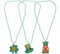 UKCOCO Set 3 Collane di Perline Ciondoli Trifoglio, Cappello e Folletto in Feltro Resistente per Decorazioni e Accessori Festa di San Patrizio per Adulti