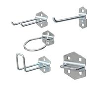 UKCOCO Set 5 Pezzi Ganci in Ferro per Pannelli Forati, Appendini a Forma Curva a U per Utensili da Parete, per Garage e Officina, Colore Argento
