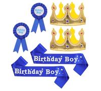 UKCOCO Set da 2 Corone di Compleanno per Ragazzi Fascia per Chioma e Spilla - Accessori per Festa a Tema Copricapo a Corona Blu Scuro per e Adolescenti Decorazioni per Compleanno e