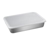 UKCOCO Set da 3 Pezzi Piastra in Acciaio Inossidabile 23x17x5 Cm Piatto da Portata, Griglia Multifunzione e Coperchio Salva Freschezza per Barbecue, Cucina e Conservazione Alimenti