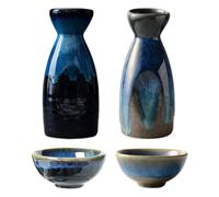 UKCOCO Set da 4 Pezzi Portabottiglie e Tazze da Sakè in Ceramica Stile Giapponese Retrò, Brocca e Bicchieri da Vino Bianco per Uso Domestico e Intrattenimento Colore Colore Casuale
