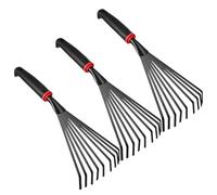 UKCOCO Set di 3 Rastrelli da Giardino con Impugnatura Ergonomica in Ferro, Testa Metallica a 9 Denti, per Attività di Piantagione e Aiuole, Strumenti Compatti per Appassionati