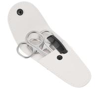 UKCOCO Set Forbici per Barba e Baffi in Acciaio Inox, Kit Tagliabarba Precisione 4 Pezzi Custodia Pelle Bianca e Pettine, Strumenti Portatili per Cura Personale Uomo e Salone