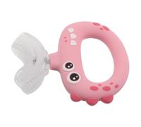 UKCOCO Spazzolino da Denti da 0 a 3 Anni a Forma di U Testina in Silicone e Setole Morbide, Spazzolino Manuale per Gengive Delicate, Design Dinosauro Rosa per Igiene Orale Quotidiana