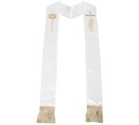 UKCOCO Stola da Sacerdote, Doppio Lato, con Nappine Bianca Elegante | Celebrazioni di Nozze e Battesimi, Adatta a Uomini e Responsabili del Servizio Liturgico, Tessuto Traspirante
