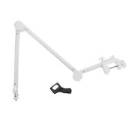 UKCOCO Supporto per Microfono da Tavolo Bianco con Braccio Articolato 360° Regolabile in Metallo Clip Inclusa Base Stabile Anti-Vibrazione per Registrazione e Streaming Professionale