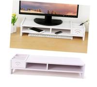 UKCOCO Supporto per Monitor in Legno Organizer Scrivania Due Ripiani Regolazione Altezza per Ridurre Affaticamento Occhi Collo Bianco Ufficio