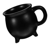 UKCOCO Tazza in Ceramica Nero Stile Calderone da 450ml Ampia Bocca e Grande Manico, Design Unico per Articoli Halloween in Ufficio o Ristorante