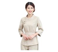UKCOCO Tuta da Tecnico di Bellezza Leggera e Pieghevole in Poliestere e Spandex Beige per Salone Spa e Tintura Chioma Classico Elementi Stile Cinese