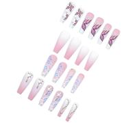 UKCOCO Unghie Finte Decorative Design a Cuore e Farfalla Unghie Finte Premute Sfumate per Donna Adesive per Manicure Fai da Te e Occasioni Speciali