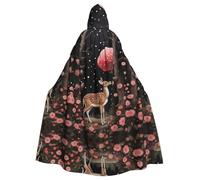 UKCZZLMSQ Mantello con cappuccio stampato con cervo perduto tra i fiori, unisex, per Halloween, Natale, feste, cosplay