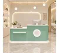 UKETO Banco Reception a L con LED, Bancone Accoglienza Moderno con Cassetti e Armadio per Salone, Ufficio, Clinica e Negozio(Green left,200cm/78.7")