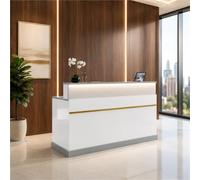 UKETO Banco Reception Bianco Moderno con Luce LED Calda, Bancone Cassa e Front Office Professionale per Ufficio, Salone, Negozio, Boutique, Già Montato