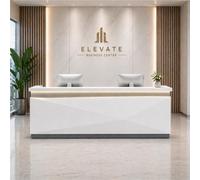UKETO Banco Reception Moderno Grande Con LED Scrivania Reception Lucida Front Office Banco Cassa Negozio Per Hotel Salone Ufficio Senza Montaggio(180cm/70.9")